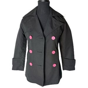 JOU JOU Black Pink Blazer Lightweight Jacket Button Front Size Small 7/8